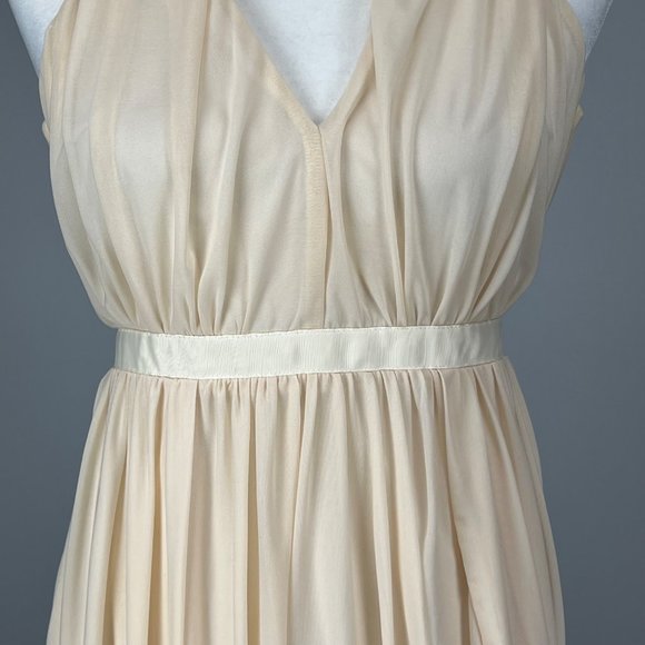 ASOS Cream Sleeveless V Neck Drapes Chiffon Halter Mini Party Dress size 2 - Picture 4 of 11